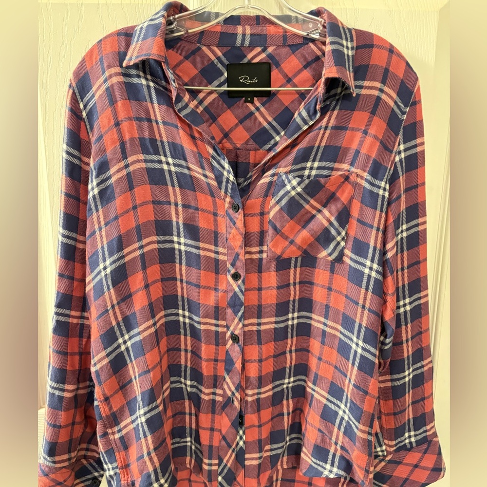 Rails Coral and Navy Plaid Shirt